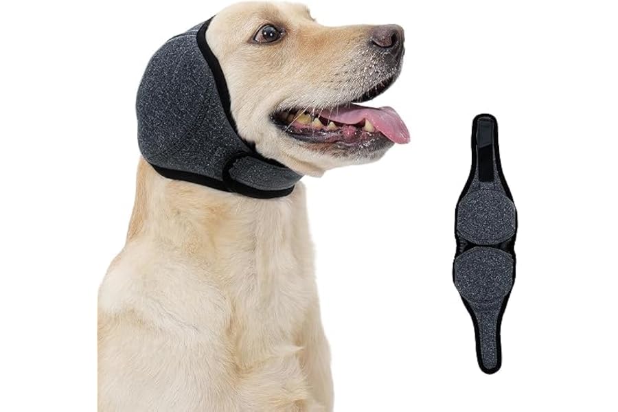 Dog Ear Muffs Noise Protection,Dog with Ear Flaps,Dog Ear Covers for Voise,Relieving Noise and Anxiety with A Soothing Cap Ear Protector,Adjustable Anti Stripping Ear Tips (Gray, M)