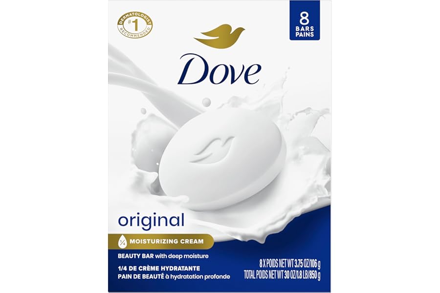 Dove Beauty Bar Soap Original 8 Count for Soft, Smooth Skin, with 1/4 Moisturizing Cream 3.75 oz