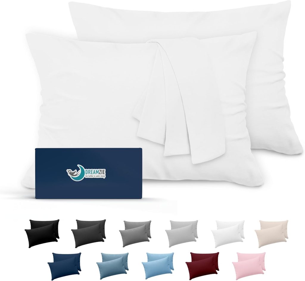 Dreamzie Taie Oreiller 50x70 Lot de 2 en Microfibre Certifiée Oeko-Tex - Housse Coussin Douce Et Brossée, Toucher Peau de Pêche - Blanc