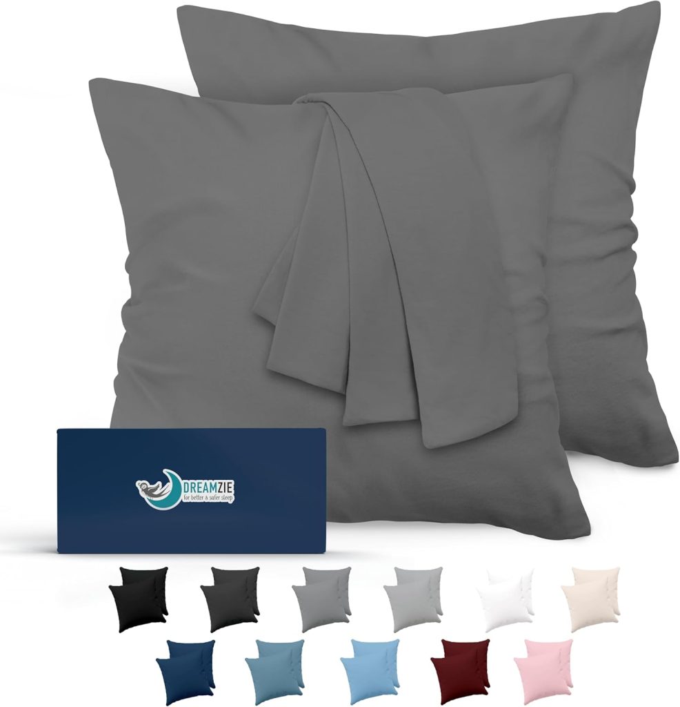 Dreamzie Taie Oreiller 65x65 Lot de 2 en Microfibre Certifiée Oeko-Tex - Housse Coussin Douce Et Brossée, Toucher Peau de Pêche - Anthracite
