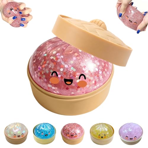 Dumpling Squishy, Mystery Dumpling Squishy, Colorful Dumplings Stress Balls Fidget Sensory, Dumplings Sensory Squeeze Toy for Stress Relief Stretchy Desk Toys (Glitter Red)