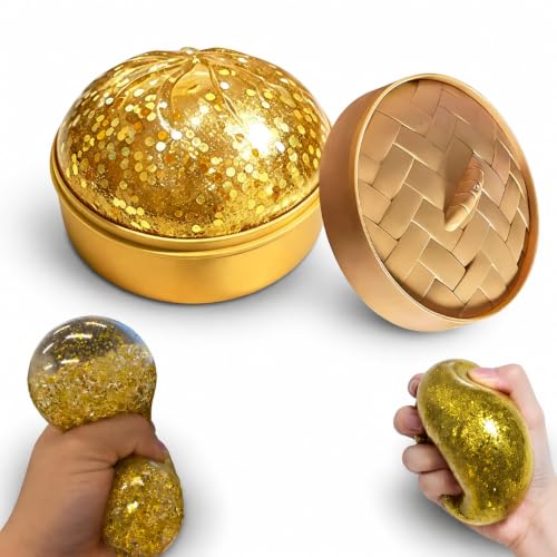 Dumpling Stress Ball Glitter, Sand Squishy Cute Bao Bun Squishy Toy, Soft Sand Beads Fidget Toy, Handheld Relaxation Toy for Office Home Adults Kids, Steamer Style Replica (Smiley face)