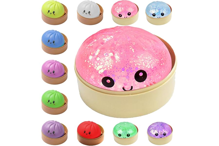 Dumplings Squishy Mystery Mini Dumplings Squishy Stress Balls Fidget Sensory Toy Soft Squeeze Decompression Dough (Pink-A)
