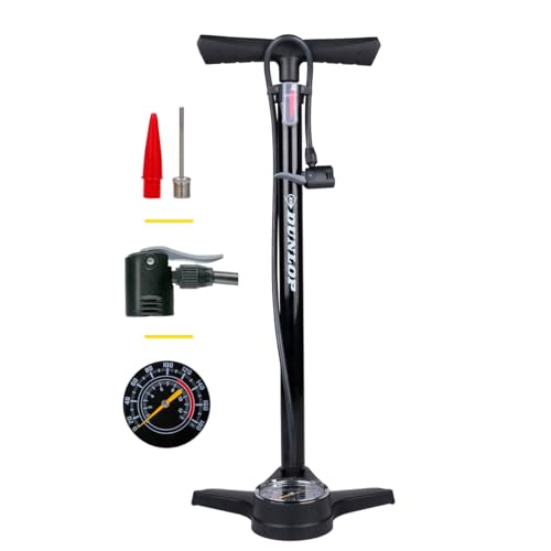 Dunlop Fietspomp met Drukmeter - Fiets Pomp voor Dunlop, Schrader en Frans Ventiel - Staande Pomp Incl. Adaptoren voor Waterspeelgoed en Ballen - Ook voor Scooter en Auto Banden