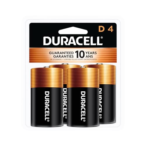 Duracell Coppertop D Batteries, 4 Count (1 Pack), D Battery with Long-lasting Power, All-Purpose Alkaline Battery for Household and Office Devices