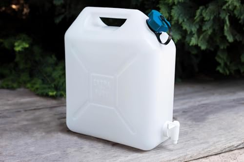 EDA - Bidon à Eau 10 L - Jerrican Extra Fort avec Bouchon Simple et Robinet - Certifié Contact Alimentaire - 29 x 14 x 35 cm - Naturel