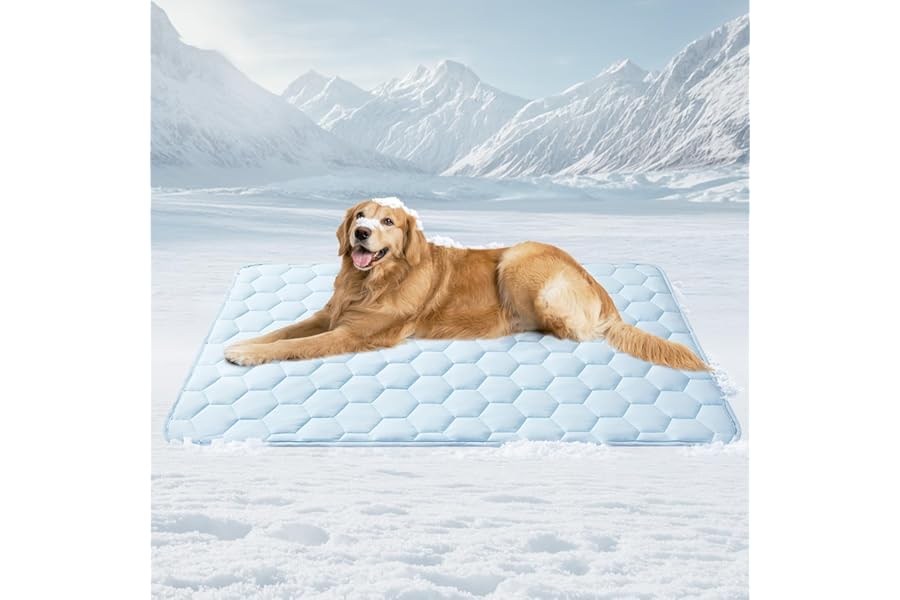 EHEYCIGA Cooling Mat for Dogs, 41" x 28"(Q-Max>0.53), Washable Dog Cooling Mat, Portable Kennel Cooling Pet Pad for Summer, Non-Slip Summer Crate Pad for Large Dog, Blue