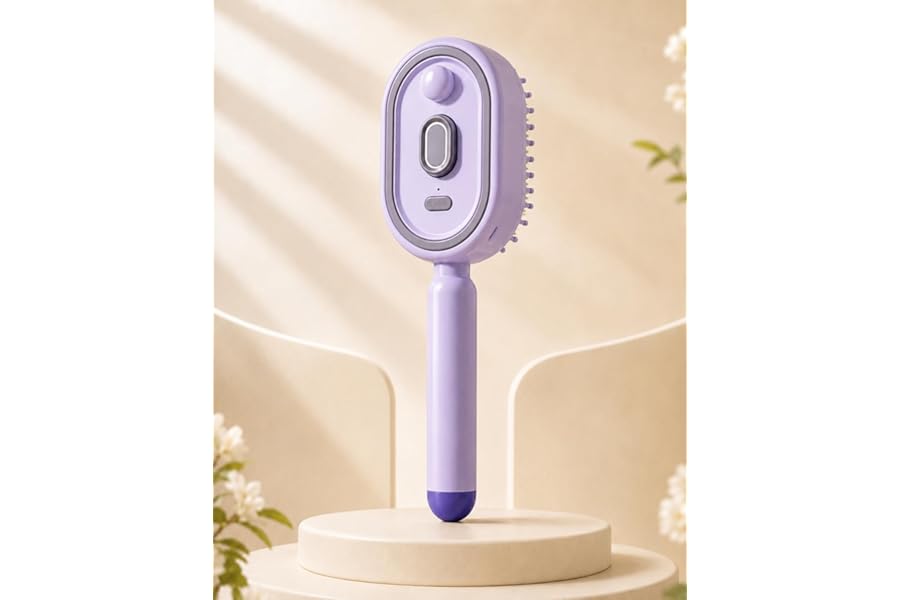 Electric Spray Air Cushion Massage Comb, Self-Cleaning Anti-Tangle Hair Brush, Anti-Static Volumizing Mist Brush, Rechargeable Scalp Comb for Frizz Control, Smooth Shine & Daily Care (Purple)