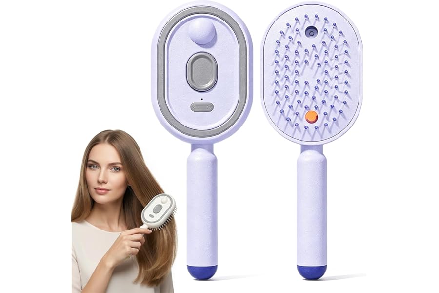Electric Spray air Cushion Massage Comb, 3-in-1 Electric Mist Spray Hair Brush, Retractable Hairs Massage Brush for Frizzy Hair & Scalp Care, Relieve Hair Tangles & Dryness (Purple)