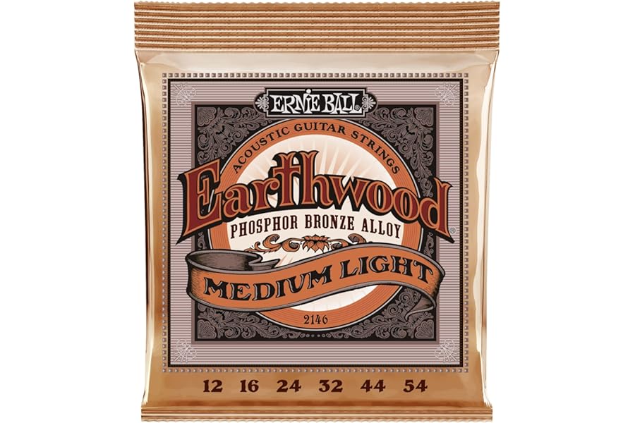 Ernie Ball Earthwood Medium Light Phosphor Bronze Acoustic Guitar Strings, 12-54 Gauge (P02146)