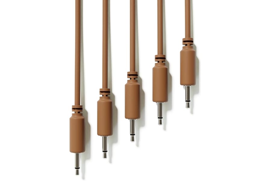 ExcelValley - 5-Pack - Mono Modular Patch Cables - TS 3.5mm 1/8" Eurorack Synthesizer [Brown | 10 cm - 3.94"]