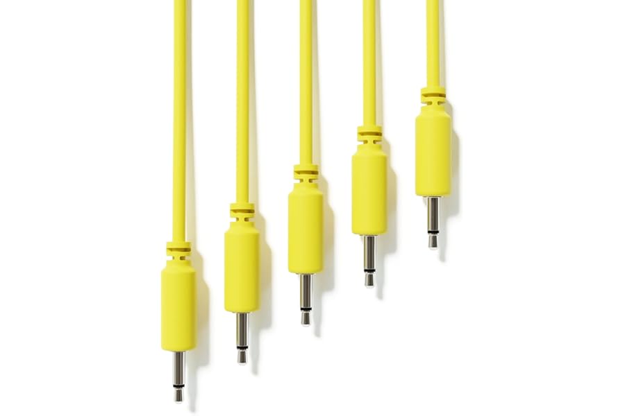 ExcelValley - 5-Pack - Mono Modular Patch Cables - TS 3.5mm 1/8" Eurorack Synthesizer [Yellow | 90 cm - 35.43"]
