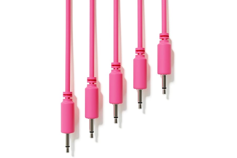 ExcelValley - 5-Pack - Mono Modular Patch Cables - TS 3.5mm 1/8" Eurorack Synthesizer [Pink | 30 cm - 11.81"]