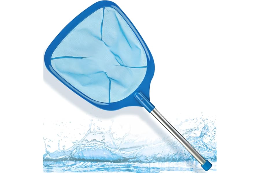 FEED GARDEN Hot Tub Pool Skimmer Spa Net with 12'' Aluminum Pole 11" x25" Blue Mesh, 6-Inch Deep for Small Above Ground Pools Pick Up Fine Debris Lightweight Leaf Net