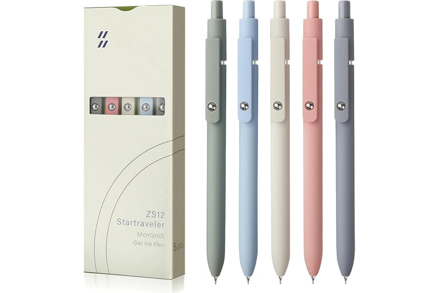 FIOVER 5pcs Gel Pens Quick Dry Ink Pens Fine Point Premium Retractable Rolling Ball Gel Pens Black Ink Smooth Writing for School Office Home