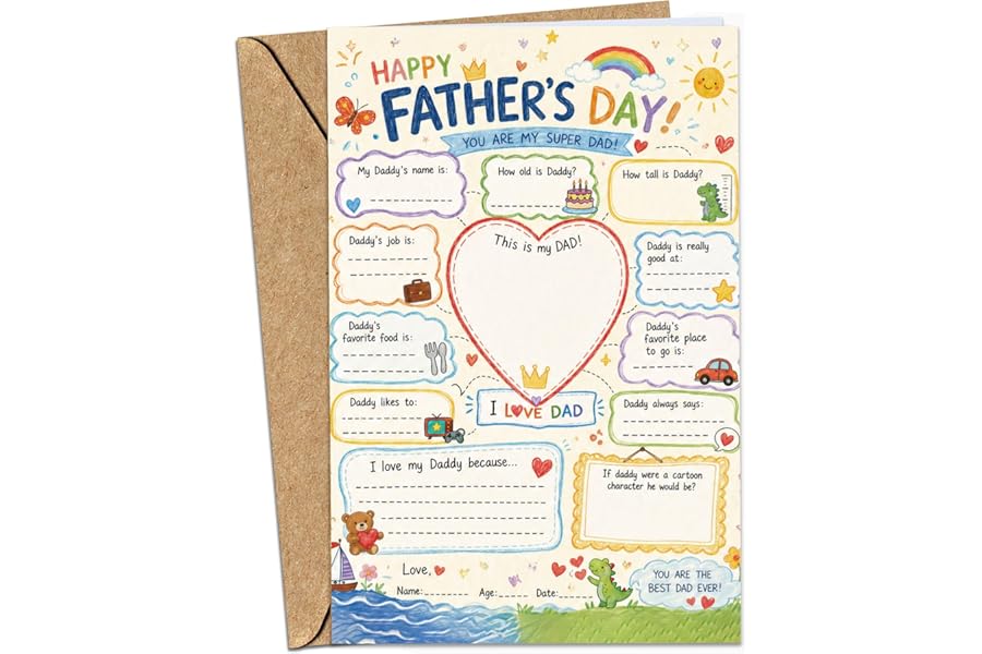 Fathers Day Card from Kids, DIY Fill in The Blank Funny Fathers Day Cards from Kid Young Son Daughter Toddler Children, Happy Fathers Day Cards for Dad from Kids, Best Fathers Day Craft Gift
