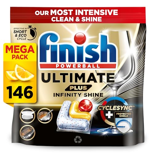 Finish Dishwasher Tablet, Ultimate Plus Infinity Shine, 146 Tabs (73 x 2 pck) Fresh Scent, Tough on Grease, Our Most Intensive Clean & Diamond Shine, Effective for Short Eco Cycle