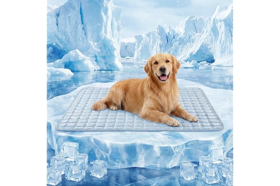 FunFurry Cooling Mat for Dogs，44"X32" Extra Large Pet Pad，Q-Max>0.5 Rapid Cooling Dense Weave Fabric，Washable Kennel Mat with Non-Slip Bottom (Light Blue, XL)