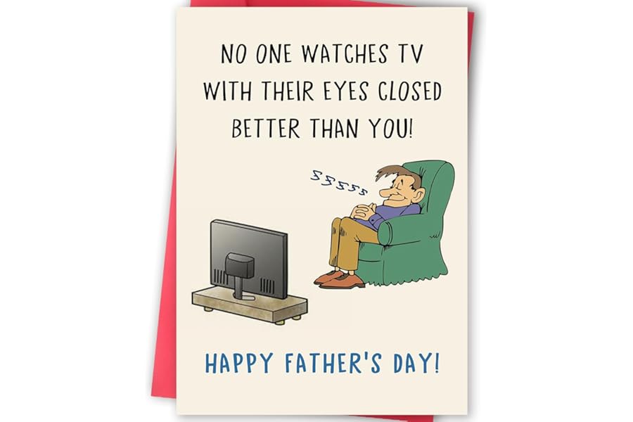 Funny Father's Day Card for Dad Grandpa, Humorous Fathers Day Gift from Daughter Son, Unique Dad Card, Watches TV with Eyes Closed Cards