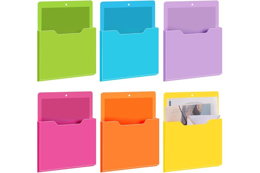 Fuutreo 6 Pcs Magnetic Wall File Organizer Magnetic Wall File Holder Refrigerator Magazine Holder for Mail Letters Paper(Bright Color,Vertical-large)