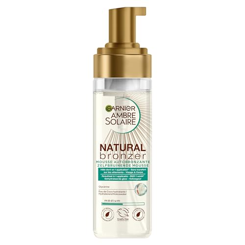 GARNIER Ambre Solaire - Natural Bronzer - Mousse Autobronzante Hydratante - Hâle Progressif & Sur-Mesure - Eau de Coco & Glycérine - Vegan & Cruelty Free - Visage & Corps - 200 ml