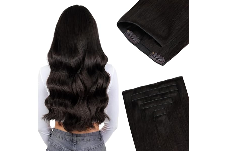GOO GOO Invisi Edge Clip in Hair Extensions 18inch 110g 7Pcs Injected Seamless PU Clip in Hair Extensions, Virgin Real Human Hair, 2 Dark Brown