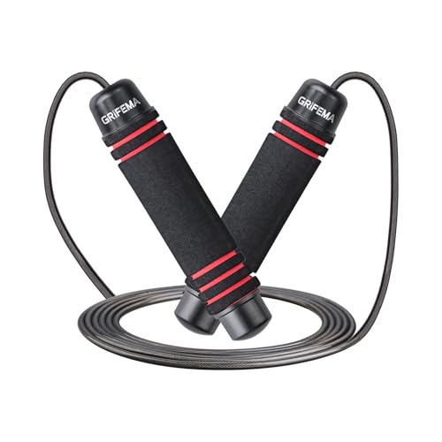 GRIFEMA GA5004, springtouw, antislip schuimhandvat, geschikt voor volwassenen en kinderen voor dagelijkse lichaamsbeweging, gewichtsverlies, vetverbranding,2.8m，zwart
