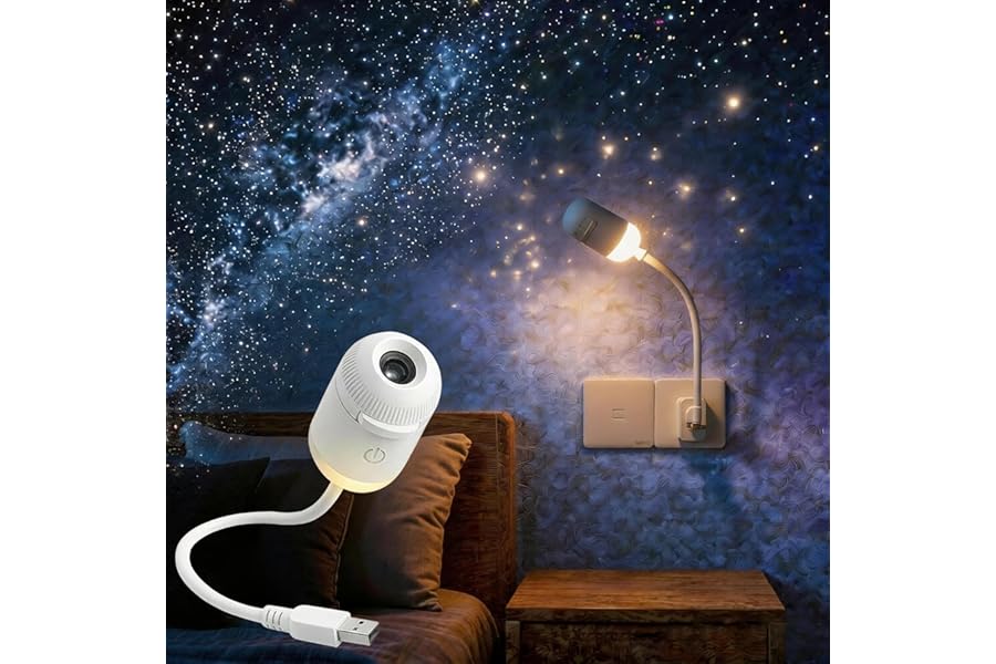 Galaxy Starry Sky Night Light Projector, 2-in-1 Portable with 12 Projection Films, 360° Adjustable Brightness Control Eye‑Caring LED Night Light for Kids Adults Bedroom Home Ceiling Car Decor Gift