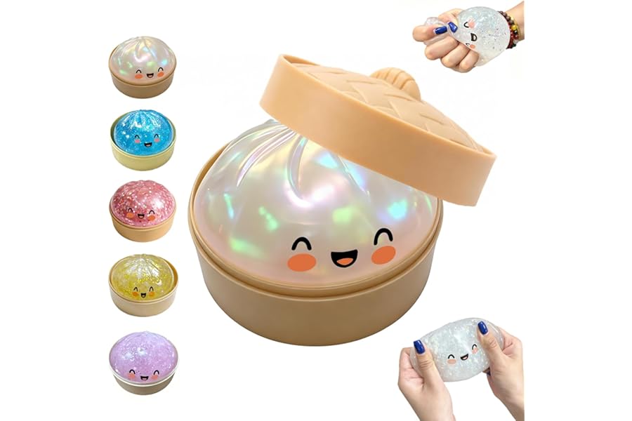 Glitter Dumpling Squishy,Dumpling Squishy, Glitter Mystery Dumplings Box, Colorful Dumplings Stress Balls Fidget Sensory,Squeezable Bun Stress Relief Fidget Toys (Glitter White)