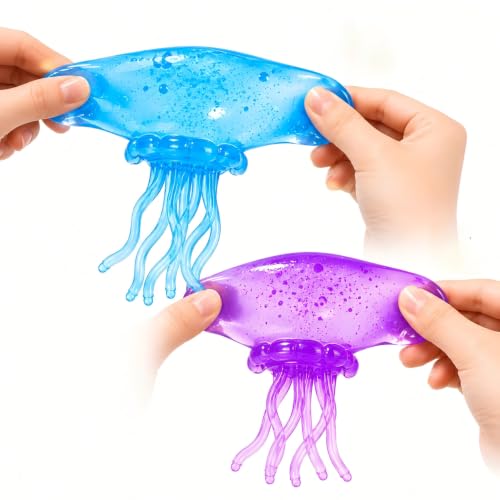 Glitter Jellyfish Squishy 2 Pcs - Purple Blue Dumpling Jellyfish - 2026 Upgraded Squishes for Adults Teens Squeeze