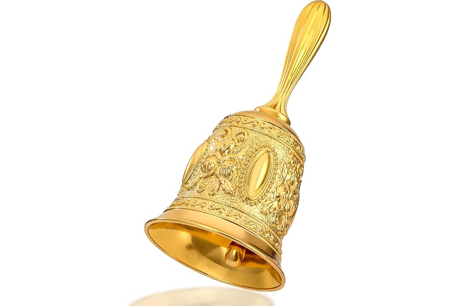 Golden Vintage Hand Bell, 4.5” x 2.1” Loud Call Service Handbell, Antique Hand Bell for Bedside Dinner Wedding Classroom Meditation
