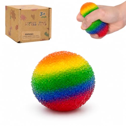 Graphinza 1.57in Soft Stress Relief Ball, Durable Squeeze Toy for Kids, Sensory Hand Toy for Anxiety Relief, Classroom Reward, Party Favor and Gift for Teens and Adults (Small Rainbow)