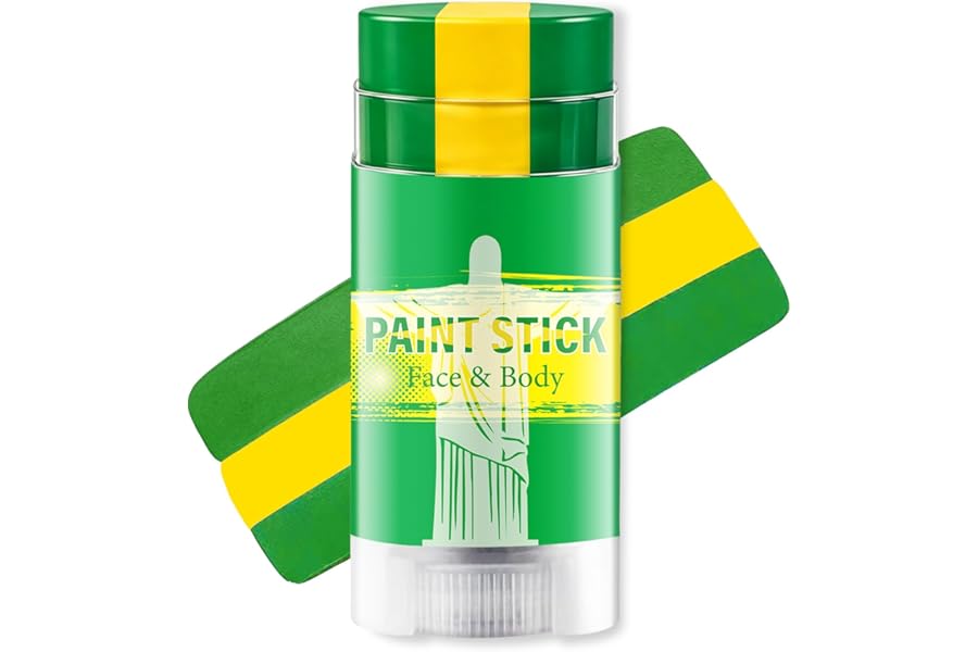 Green Yellow and Green Brazil Face Paint Stick for World Cup Fans, Sweatproof & High Pigment Sports Face Body Paint Sticks for Football, Rugby, Softball, Baseball, Lacrosse, Party Accessories