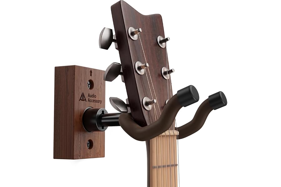Guitar Wall Mount Nitro-Safe Soft Padded Hook, Auto Adjustable Angle Guitar Hanger Wall Mount, Wood Guitar Wall Hangers U-Shape Holder for Bass Acoustic Electric Guitar Mandolin Ukulele Wall Mount