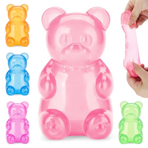Gummy Bear Squishy Toys, Squeeze Fidget Toys for Stress Relief Sensory Stress Balls for Kids and Adults Birthday Gifts Party Favors Stocking Stuffers Class Prizes- Pink