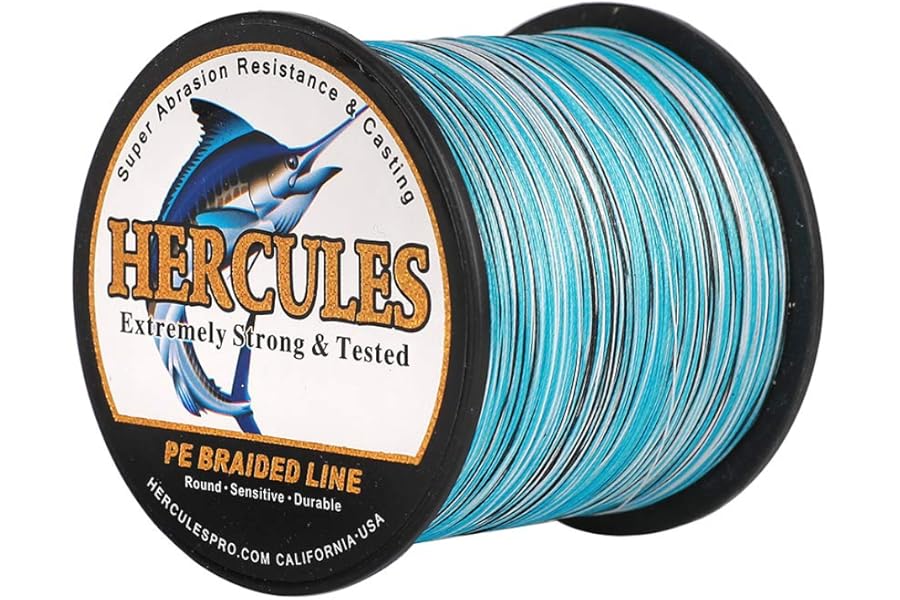 HERCULES Cost-Effective Super Cast 8 Strands Braided Fishing Line 10LB to 300LB Test for Salt-Water,109/328/547/1094 Yards(100M/300M/500M/1000M),Diam.#0.12MM-1.2MM,Hi-Grade Performance,Variety Colors