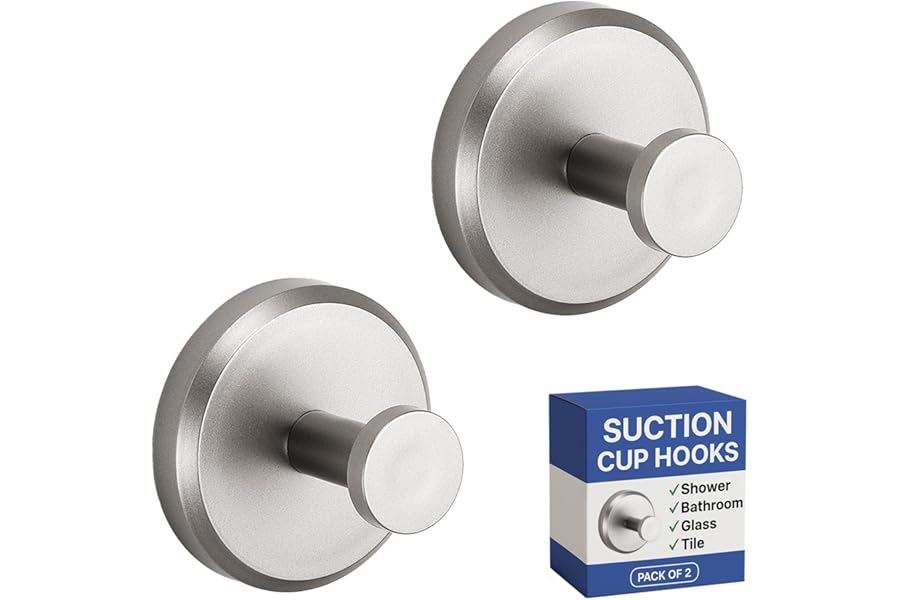 HOME SO Suction Cup Hooks for Shower & Bathroom Towel Holder 2-Pack – Suction Cups Hooks for Hanging Towels, Robes, & Coats -