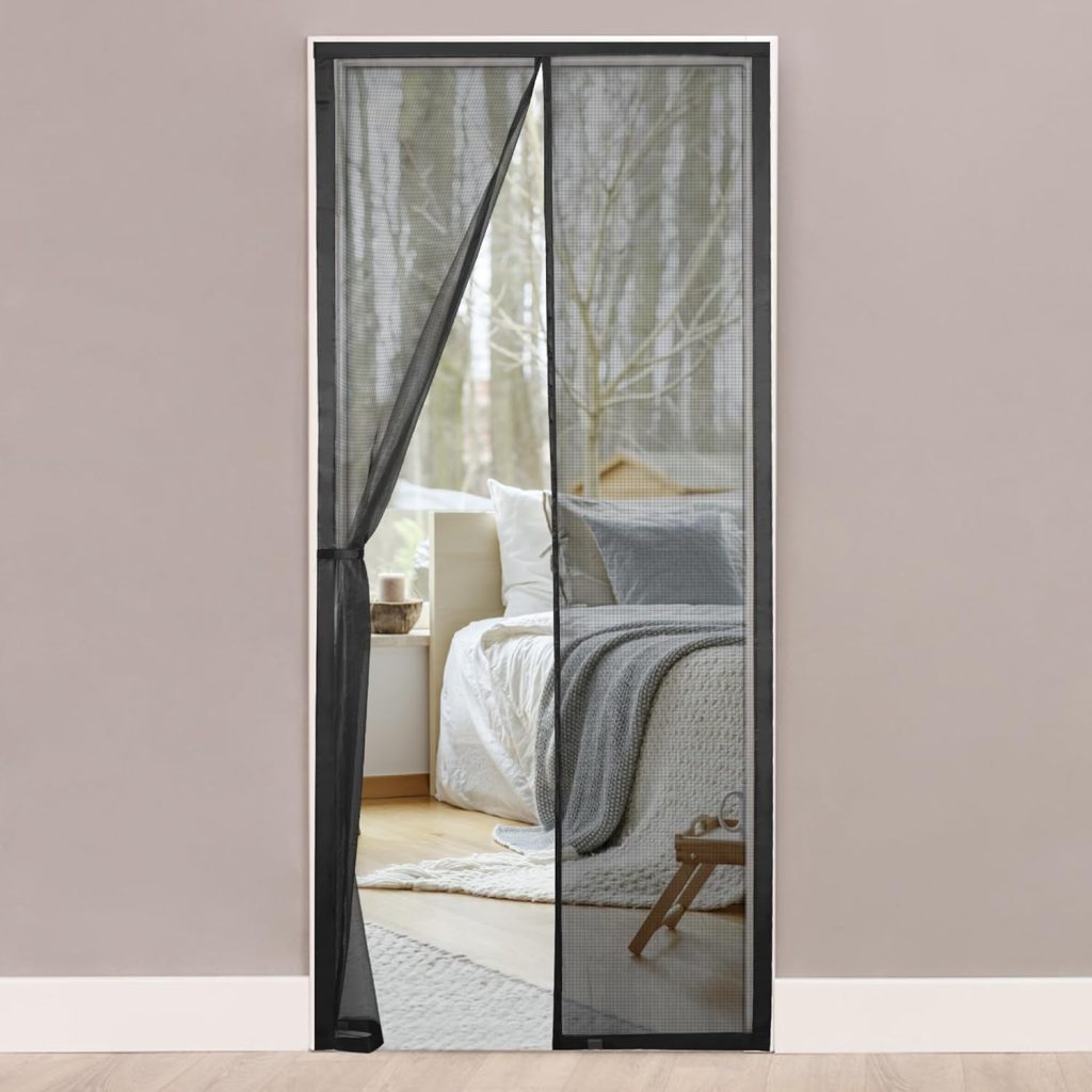 HONGTAISHENG Mosquitera Puerta Magnetica, 140x200 cm Cortina Mosquitera para Puerta Exterior de Balcón Patio, Mosquiteras Magneticas Se Cierra Automáticamente, Cinta Adhesiva Doble Cara 4 cm, Negro