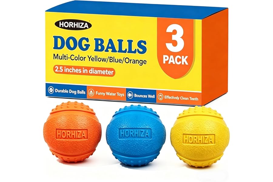 HORHIZA 3 Pack Dog Balls, Bite Resistant Elastic Balls for Dogs, Durable Rubber,Interactive Training Ball Dog Toy for 20-60 lbs,2.5-inch Diameter