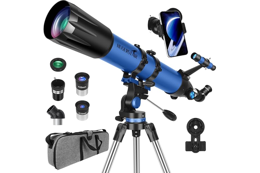 HUGERSTAR Telescope, Telescope for Adults High Powered, 90mm Aperture 800mm Professional Refractor Telescopes for Adults Astronomy Beginners with AZ Mount Stainless Tripod, Carry Bag and Moon Filter