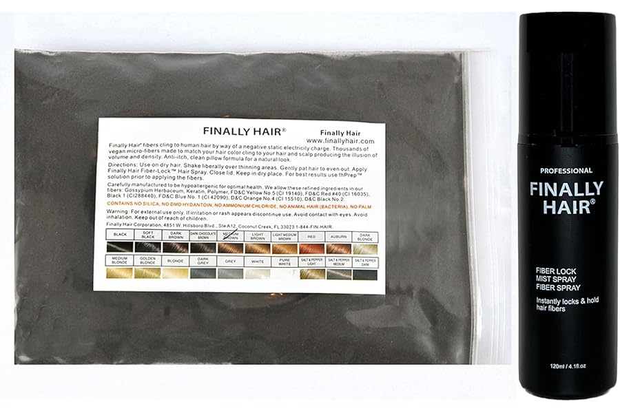 Hair Building Fibers Medium Brown 50 Gram Refill Plus 4.1 oz. Strong Fiber Lock Spray - Refill Your Existing Bottle. Highest Grade Fiber By Finally Hair (Medium Brown + Strong Spray)