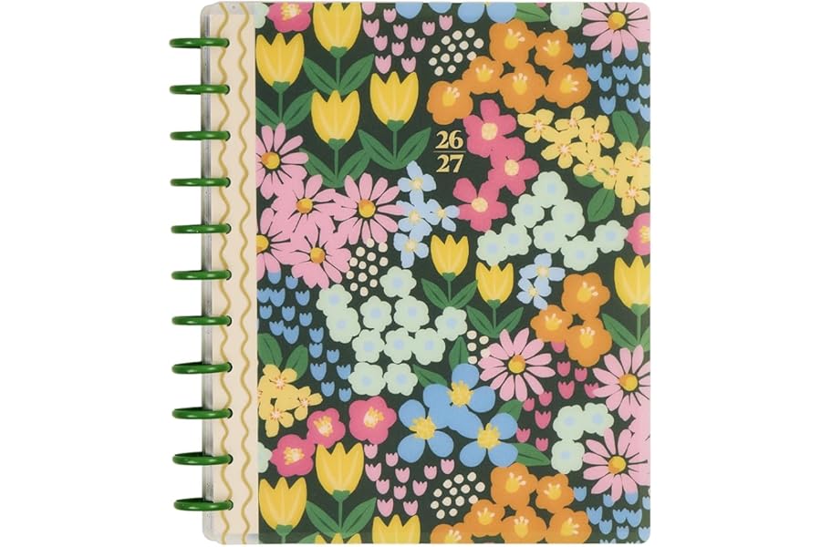 Happy Planner Disc-Bound 12-Month July 2026–June 2027 Planner with 3 Extra Months, Big Size, 8.5" x 11", Teacher Layout, Ditzy Garden