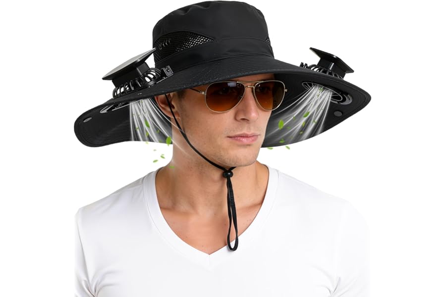 Hat with Fans Solar Power, UPF 50+ Wide Brim Sun Hat, Fishing Essentials for Hiking Beach Summer Safari