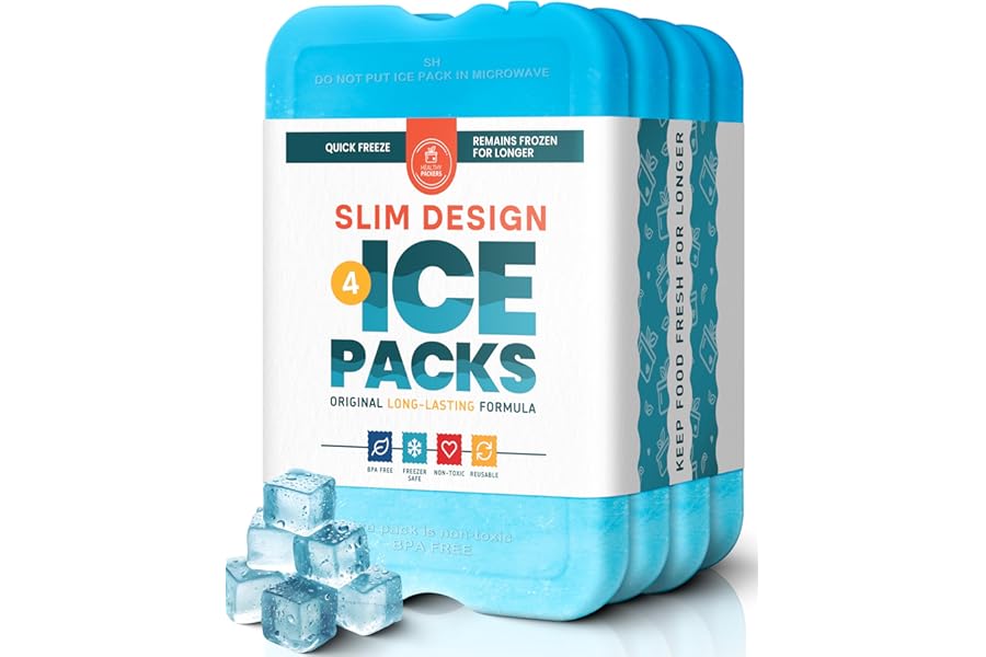 Healthy Packers Ice Packs for Lunch Boxes & Coolers - Freezer Packs - Original Cool Pack | Cooler Accessories for Beach, Camp