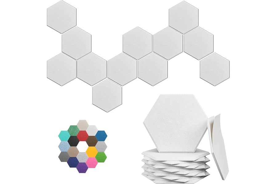 Hexagonal Acoustic Panels-12 Pack High-Density Sound Absorbing Panels 12"X10"X0.4" for Enhanced Noise Reduction, DIY Design, Idea for Studios, Offices, and Home Theaters(Snow White)