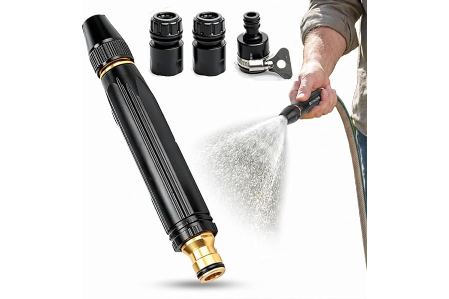 High Pressure Power Washer Nozzle with Connector Set,Direct spray gun,Power Jet Water with Three Spray Modes, Multi Function Watering Sprayer for Cleaning Yard Pets Car (1 PCS)