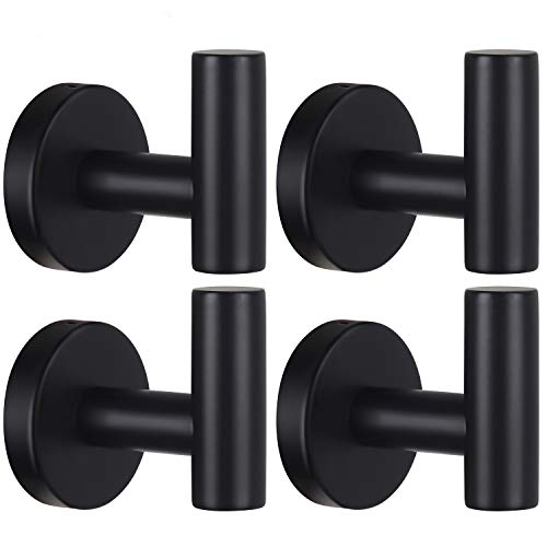 Homagic Towel Hooks Bathroom Coat Robe Wall Hook Heavy Duty Door Hanger Towel Robe Clothes Cabinet Closet Sponges Rack for Bathroom Bedroom Kitchen Hotel Pool 4 Packs Black(Drilling Installation)