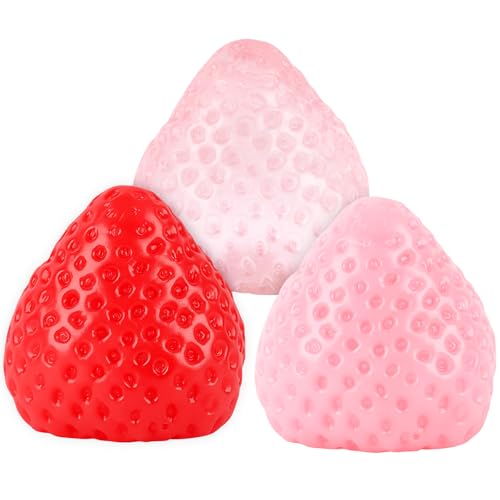 Hooqict 3Pcs Strawberry Squishy Fidget Toys Kawaii Strawberry Squishy Squeeze Toys Squishies for Kids Teens Adults Stress Relief Slow Rising Party Favors Gift Bag Fillers Birthday Goodie Bag Stuffers