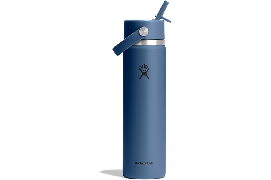 Hydro Flask Water Bottle - Insulated Stainless Steel - Wide Straw Lid, Non Spill, Leakproof in 24 Oz Harbor Blue