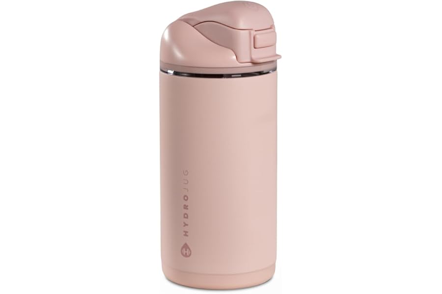 HydroJug Ease2o 14oz Kids Insulated Stainless Steel Water Bottle, Dual Straw & Chug Lid, Leak-Resistant Locking Lid, Vented Cap, Cup Holder Friendly, BPA-Free – Dusty Rose